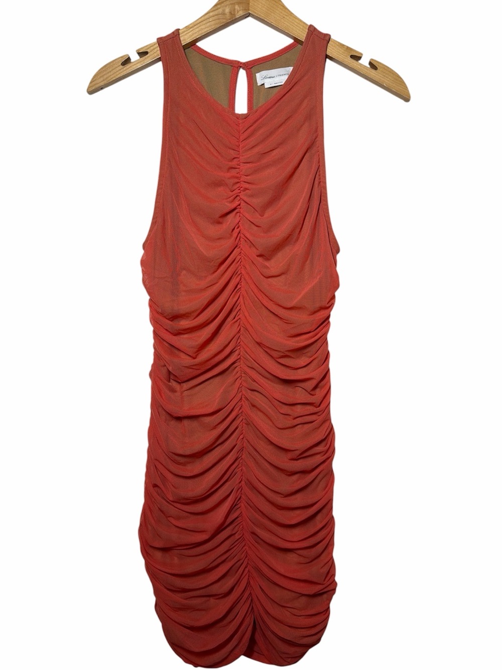 Lovers + Friends Ruched Sleeveless Midi Dress in Coral Red